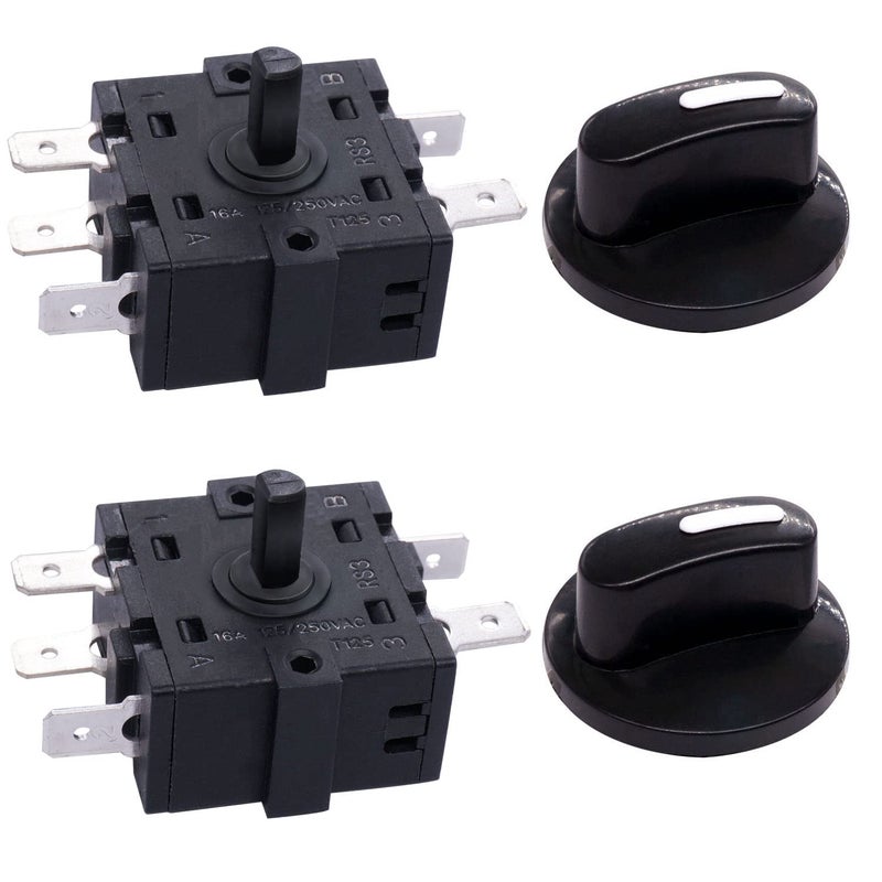 Taiss 2PCS Rotary Switch 125/250VAC 16A 4 Position 3 Speed Universal Speed Selector Heater Rotary Switch with Knob F035 - Image 1